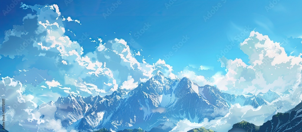 Sticker Mountain landscape at high altitude beneath a blue sky. Copy space image. Place for adding text and design