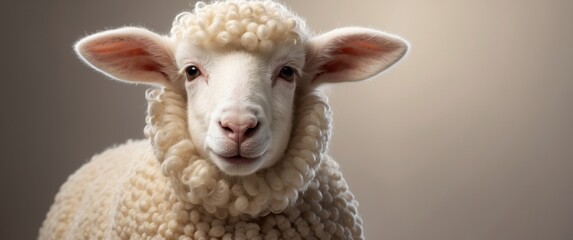 Fototapeta premium Close-up Portrait of a White Lamb with Curly Fleece
