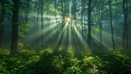 Fototapeta premium sun shining through the trees. 