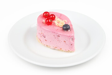 Berry Mousse Cake Slice on White Plate