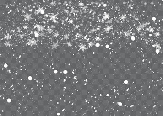 Christmas snow. Falling snowflakes on a dark background. Snowfall.