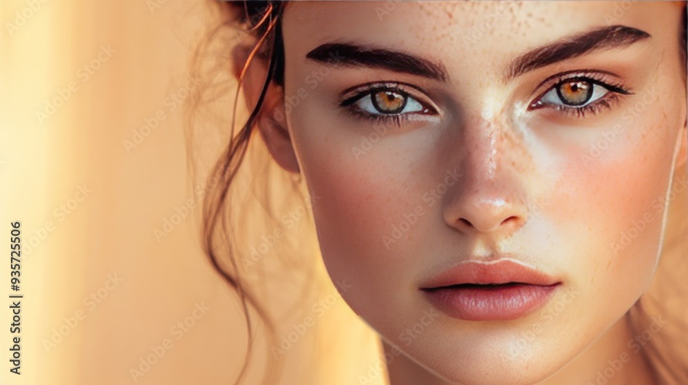 Canvas Prints Close up of a woman's face with freckles.