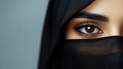 Naklejka premium Close up of woman's eye with black veil.
