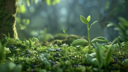 Green Leaves and Moss: A Close-Up View of Nature's Renewal