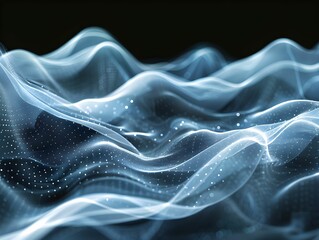 Obraz premium Abstract wave patterns in blue light create a mesmerizing digital landscape during nighttime visualization