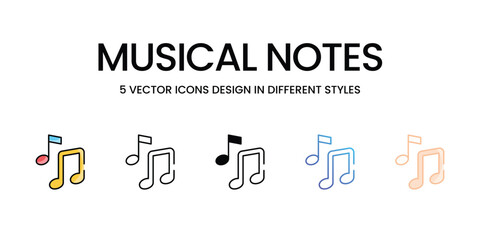 Musical Notes icons set five different style vector stock illustration