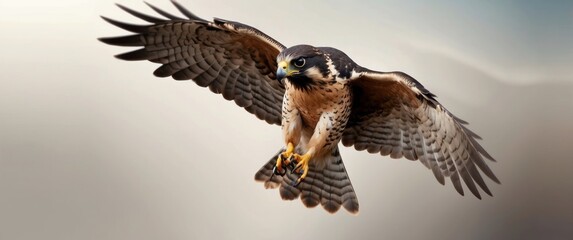 Fototapeta premium A Close-Up of a Falcon in Flight with its Wings Spread Wide
