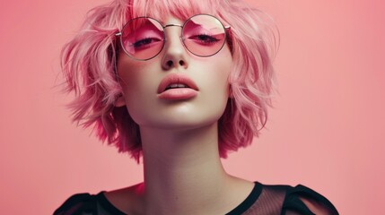 Obraz premium Fashionable female model with Pink Hair, Trendy Sunglasses