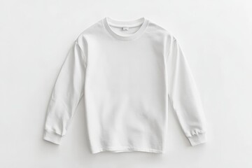 A simple, plain white long-sleeve sweater displayed against a clean white background, highlighting its minimalist design and everyday wear style.