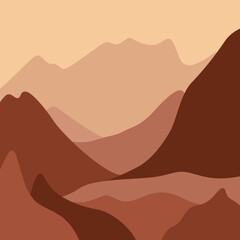 A minimalist, abstract landscape illustration in a contemporary art style, hand-drawn with nature scenery in terracotta tones