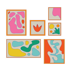 Unique abstract artwork frames collection 2D cartoon object. Art gallery. Creative modern decoration. Abstraction paintings isolated element flat vector clipart on white background. Spot illustration