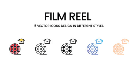 Film Reel  icons set five different style vector stock illustration