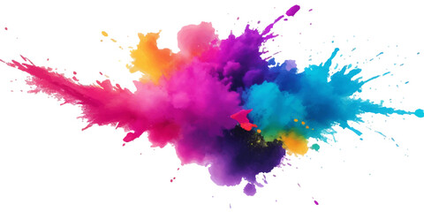 Multicolor powder explosion on White background. Colored cloud. Colorful dust explode. Paint Holi. colorful rainbow Holi paint color powder explosion with bright colors isolated white background.	