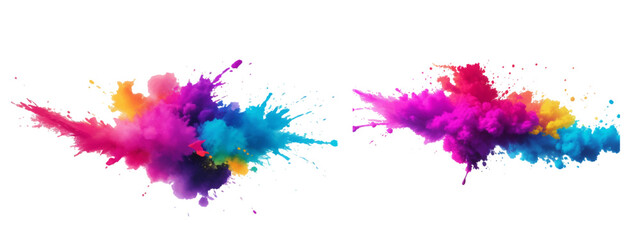 Multicolor powder explosion on White background. Colored cloud. Colorful dust explode. Paint Holi. colorful rainbow Holi paint color powder explosion with bright colors isolated white background.	