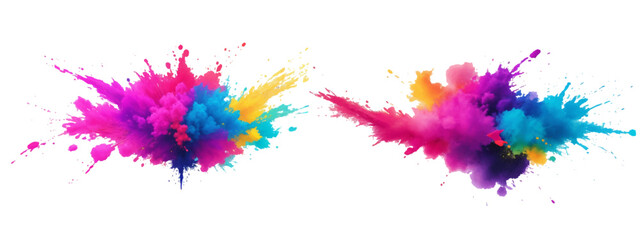 Multicolor powder explosion on White background. Colored cloud. Colorful dust explode. Paint Holi. colorful rainbow Holi paint color powder explosion with bright colors isolated white background.	