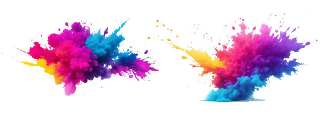 Multicolor powder explosion on White background. Colored cloud. Colorful dust explode. Paint Holi. colorful rainbow Holi paint color powder explosion with bright colors isolated white background.	