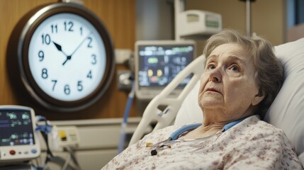 Obraz premium Close-up the clock on emergency room urgency through patient with distress. Time of life concept.