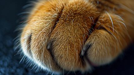 The texture of a cat&acirc;s paw pads, captured in close detail with minimal surroundings