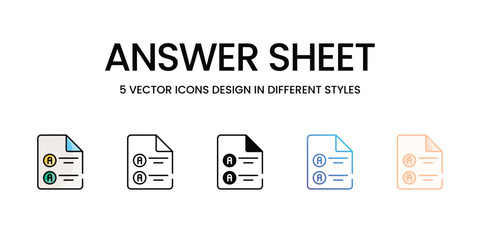 Answer Sheet icons set five different style vector stock illustration