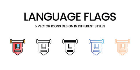 Language Flags icons set five different style vector stock illustration