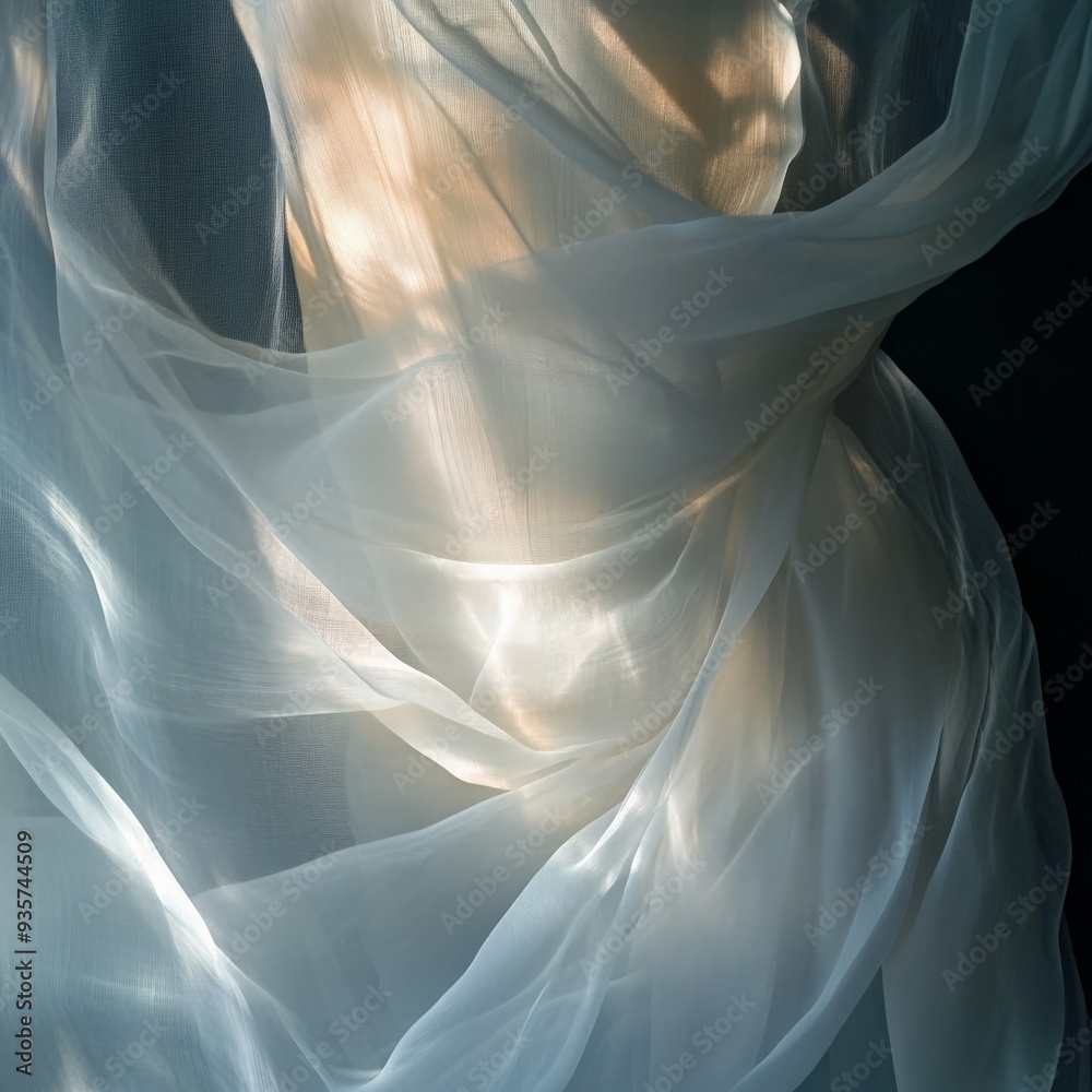 Aufkleber A serene image showcasing semi-transparent white fabric illuminated from behind, creating an ambiance of softness and warmth, which brings to mind feelings of comfort and coziness.