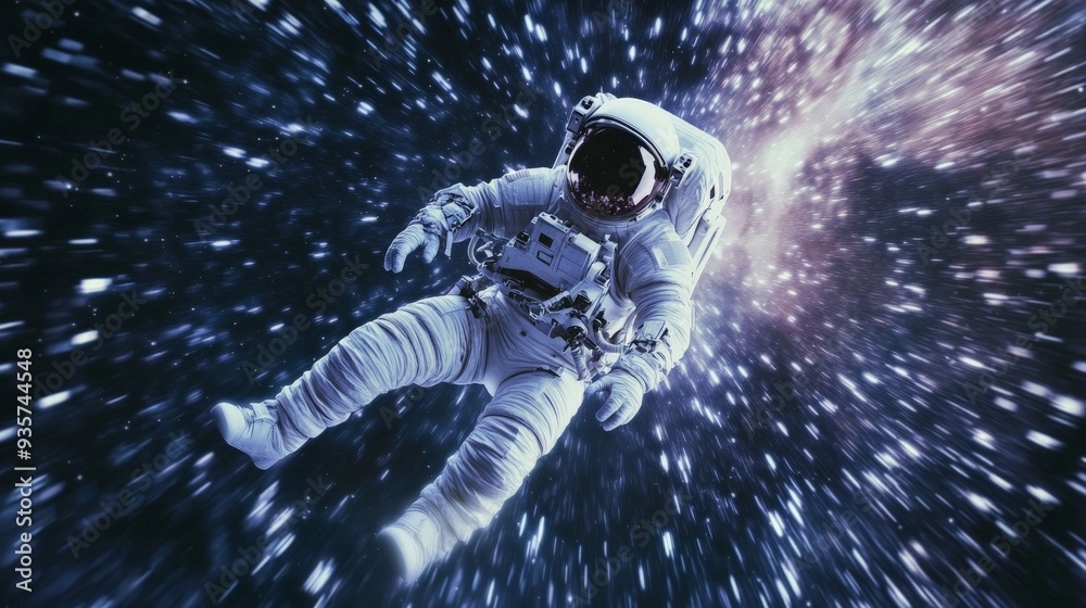 Aufkleber A depiction of an astronaut floating in the expanses of space, surrounded by a star-filled background, representing exploration, adventure, and the vastness of the universe.