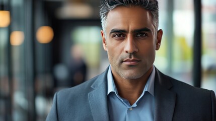 Obraz premium A confident man in a suit looks directly at the camera.