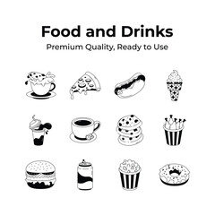 Beautifully designed amazing food and drinks icons, ready for premium use