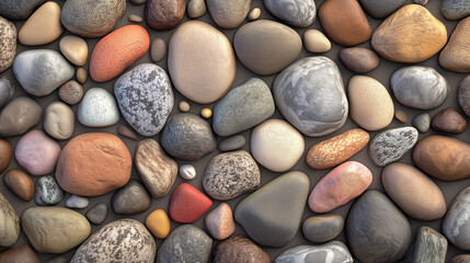 Multicolored Smooth River Stones in a Natural Arrangement