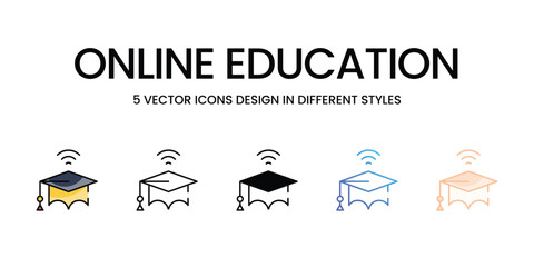 Online education icons set five different style vector stock illustration