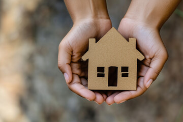 hands holding cardboard house cutout
