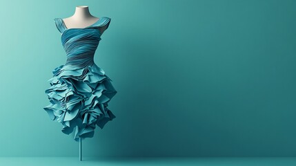 A layered paper craft of a stylish dress form with fabric draped elegantly showcasing the meticulous process of fashion design and paper artistry Stock Photo with copy space