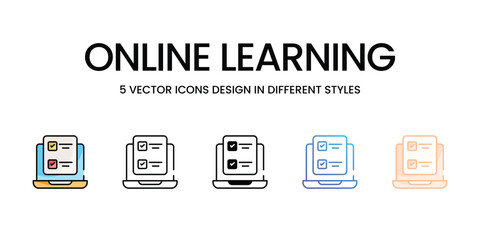 Online Learning icons set five different style vector stock illustration