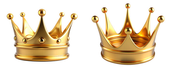 Golden 3D king crown isolated on transparent background. PNG