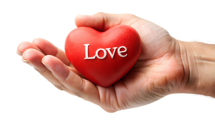 Obraz premium Hand holding red heart as love symbol isolated on transparent background. PNG