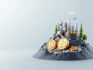 Bitcoin mining-themed game, strategic gameplay, 3D illustration
