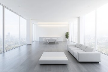 Fototapeta premium Living room interior with rest and dining zones, window
