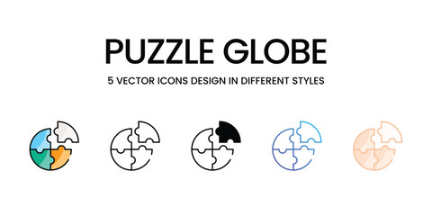 Puzzle Globe icons set five different style vector stock illustration