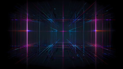 A futuristic flat vector background featuring a dark, minimalistic grid with bright, intersecting laser beams