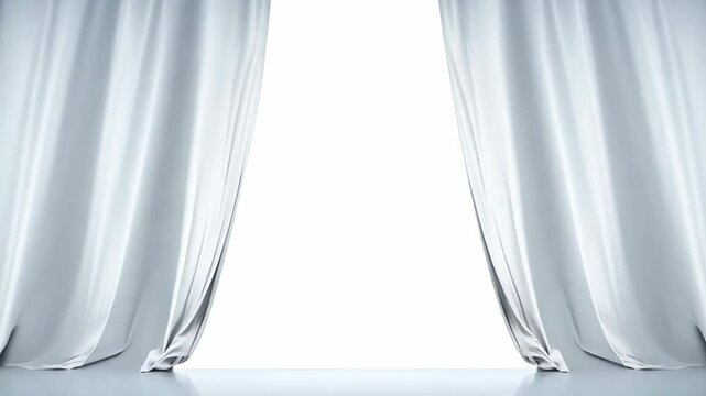A white curtain that begins to part, creating a sense of anticipation before the scene opens.