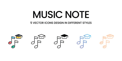 Music Note icons set five different style vector stock illustration