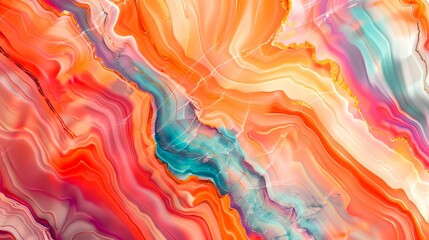 Abstract Agate Stone with Swirling Colors and Gold Veins