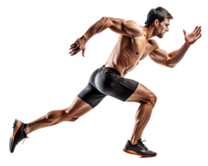 athletic man running side view, solated, transparent background, AI generated	