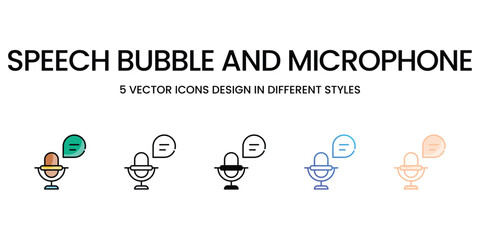 Speech Bubble and Microphone icons set five different style vector stock illustration