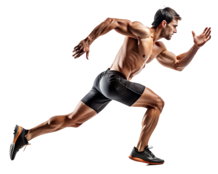 athletic man running side view, solated, transparent background, AI generated	