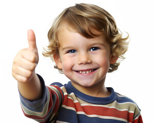 Boy child showing thumbs up ,isolated, transparent background, AI generated	