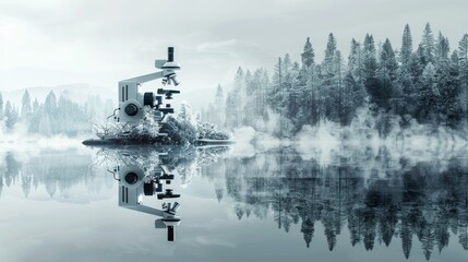 Fototapeta premium A microscope is on a small island in a lake