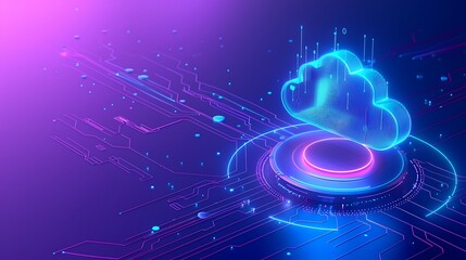 Obraz premium Abstract representation of cloud computing technology with neon colors and a digital network background for tech and IT services.