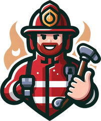 firefighter with a fire symbol on his shoulder