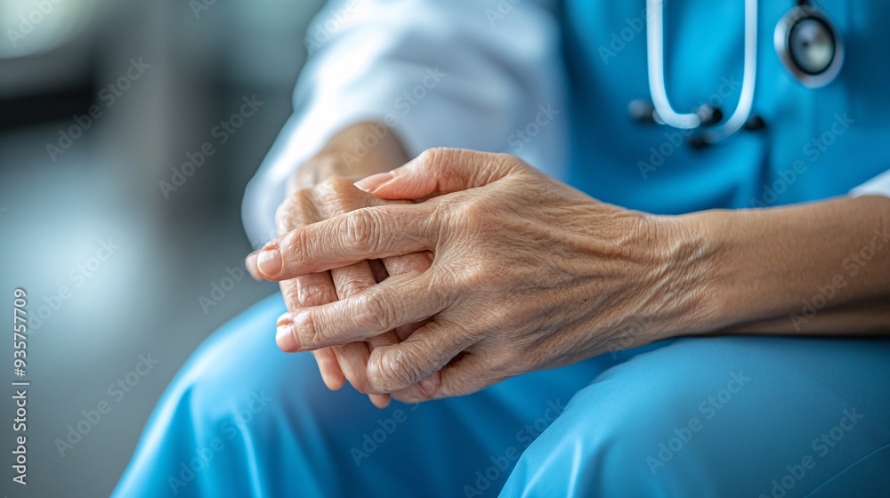 Poster a layered paper cutout of a doctors hands holding a patients hand emphasizing the human connection a